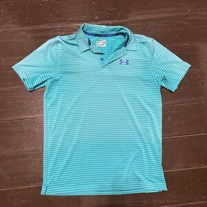 Under armour, YXL, collared golf shirt, green and blue stripes